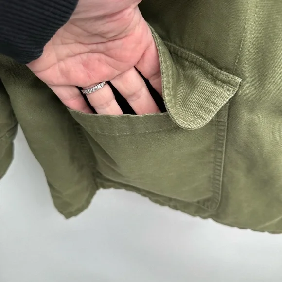 Lands' End Olive Utility Jacket with Brown Collar - Picture 5 of 15